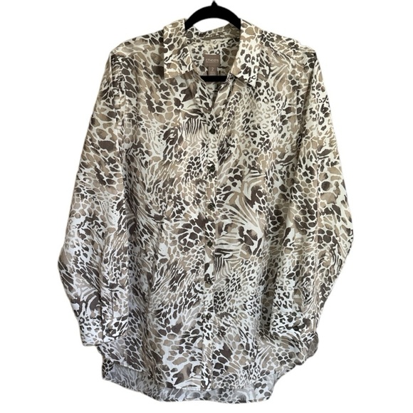 Chicos tunic shirt button down wrinkle‎ resistant cotton medium oversized - Picture 1 of 4